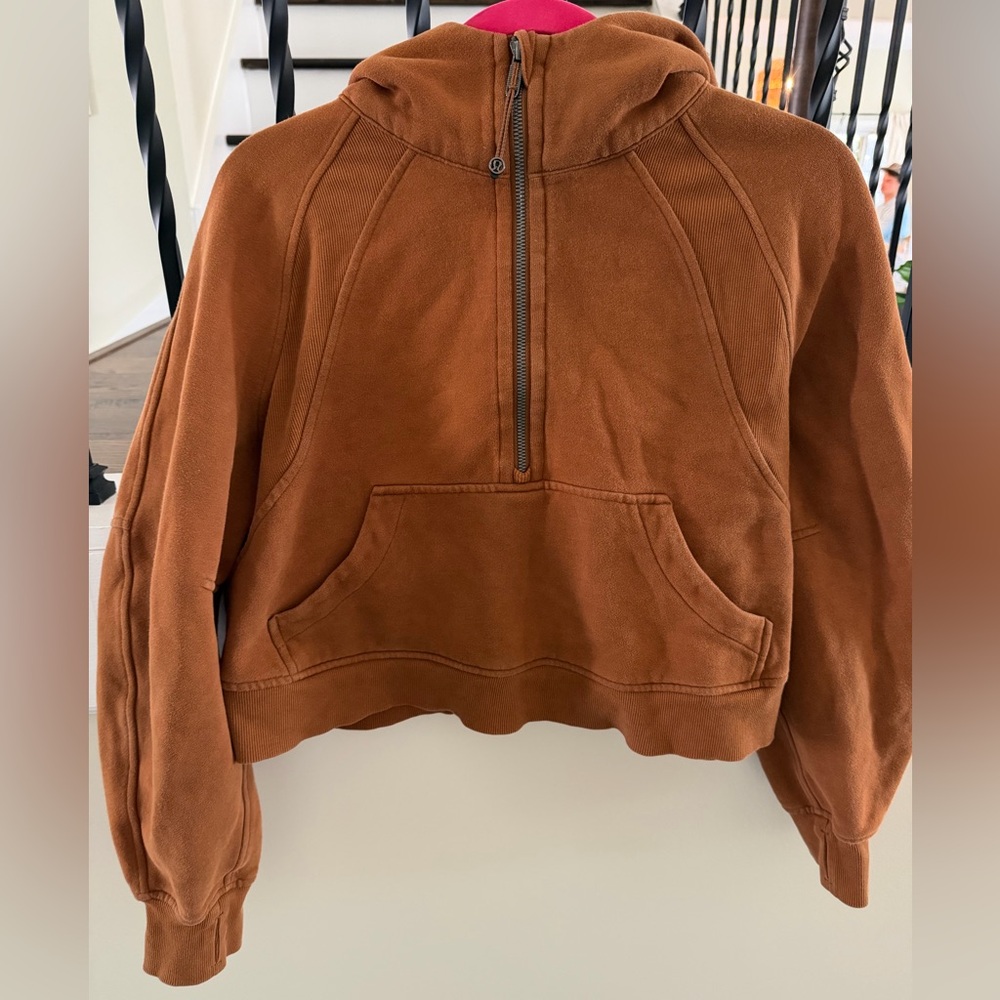 Lululemon Half-Zip Cropped Pullover Hoodie in Rust